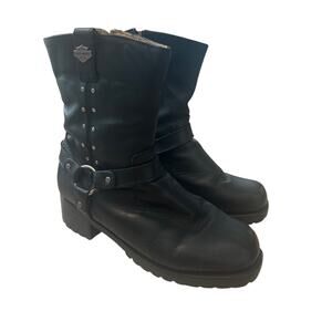 Harley-Davidson Women’s 9.5 Leather Moto Harness Boots Black Zip USA